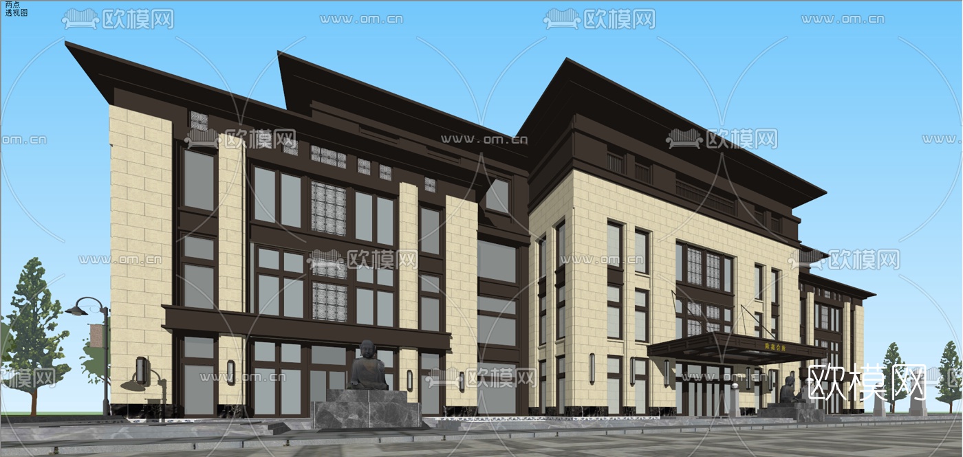 新古典酒店会所外观su模型下载（渲染图3）