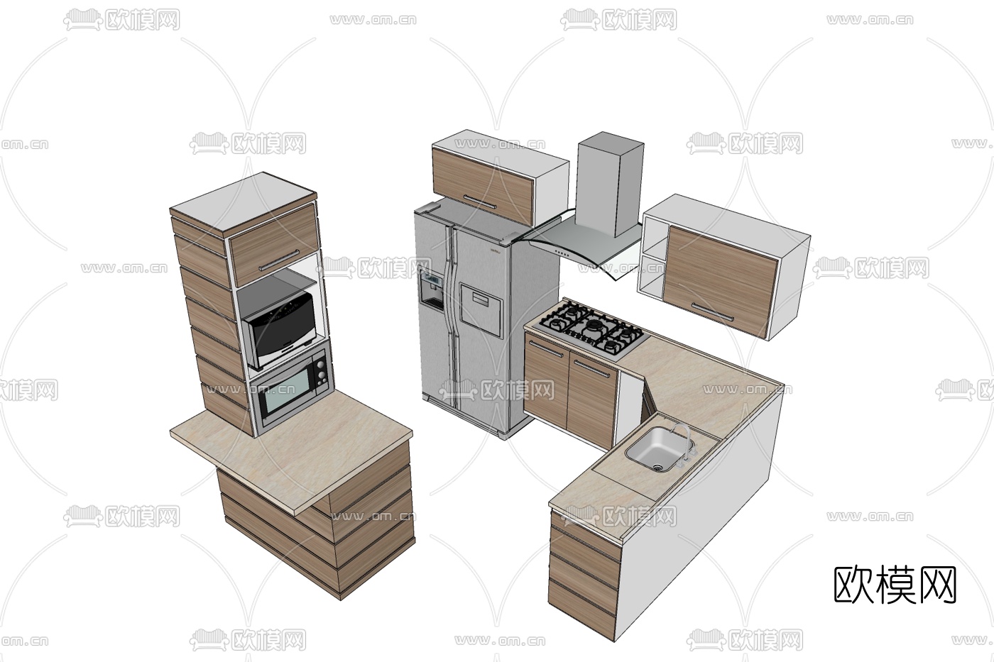 现代厨房橱柜免费su模型下载
