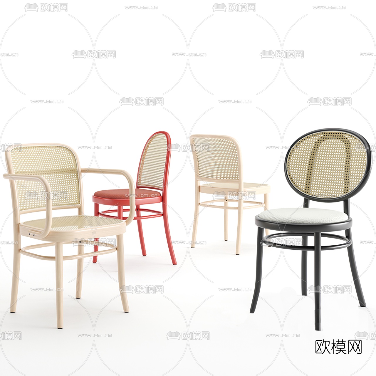 现代编藤靠背椅组合3d模型
