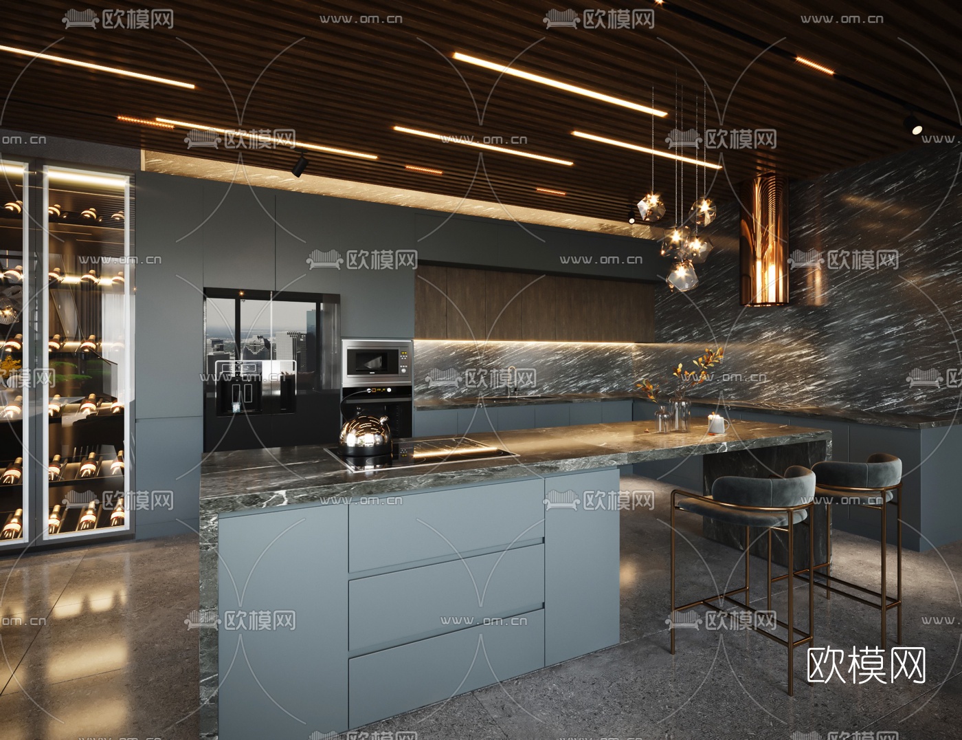 现代别墅客厅餐厅3d模型