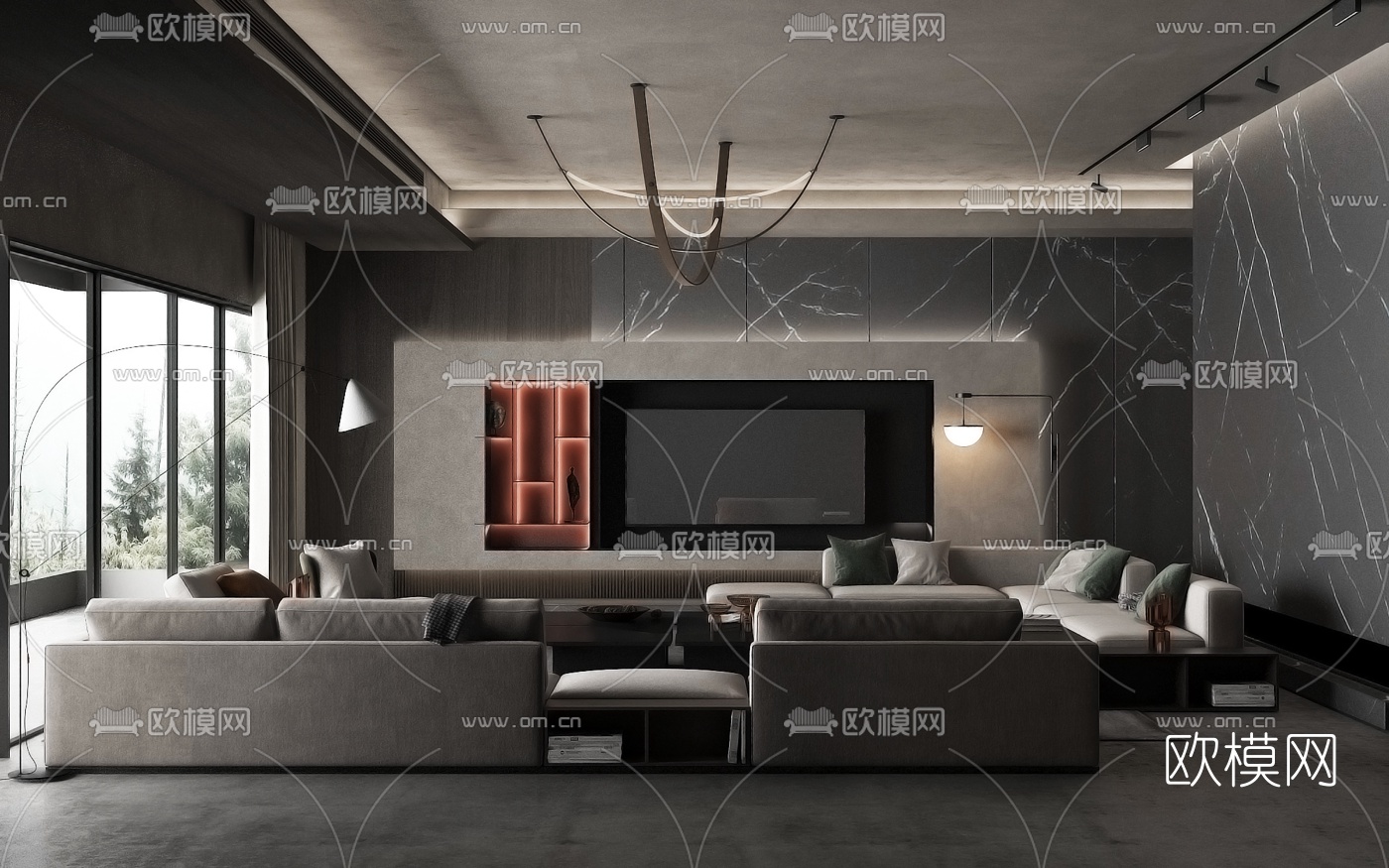 现代高级灰客厅3d模型
