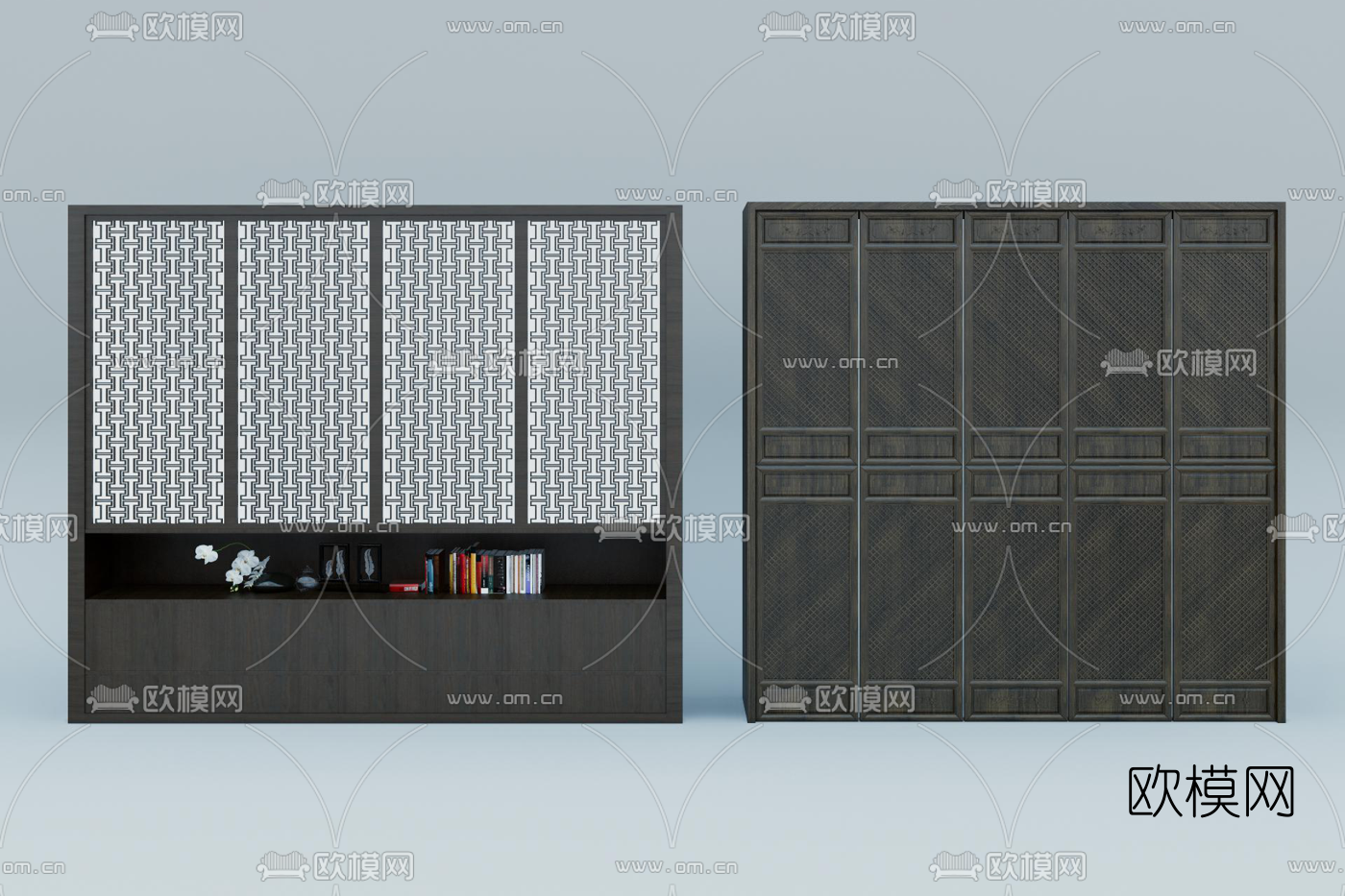 新中式实木衣柜su模型