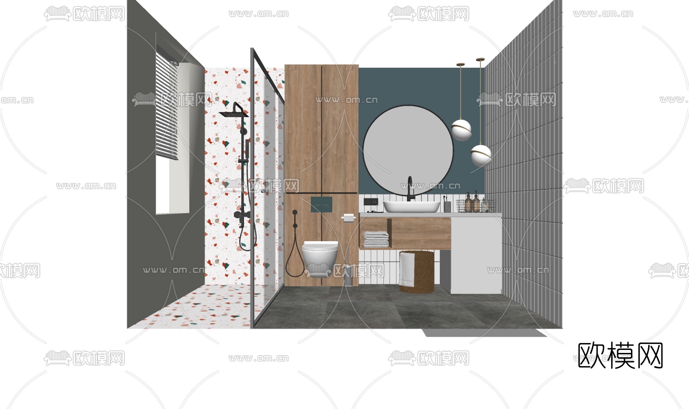现代浴室卫生间su模型下载