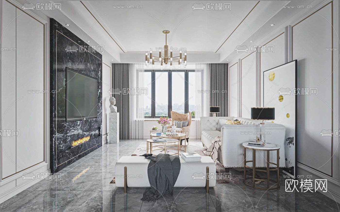 简美客厅餐厅3d模型