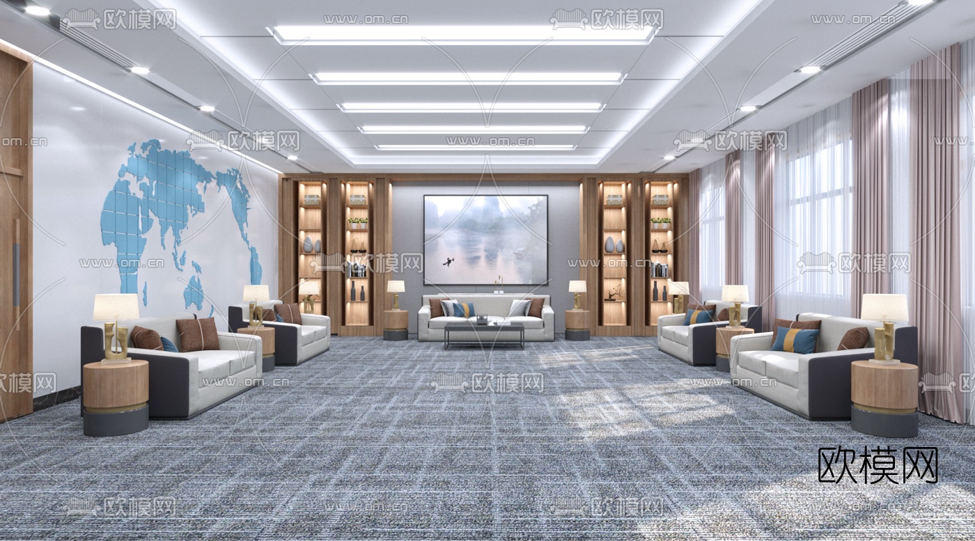 现代接待室免费3d模型下载