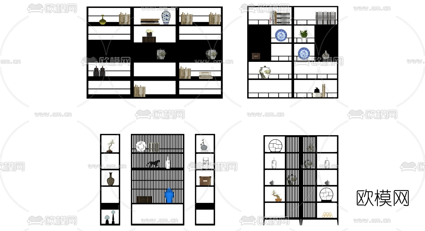新中式博古架su模型下载（渲染图2）