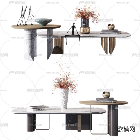 现代大理石茶几边几3d模型下载(渲染图1)
