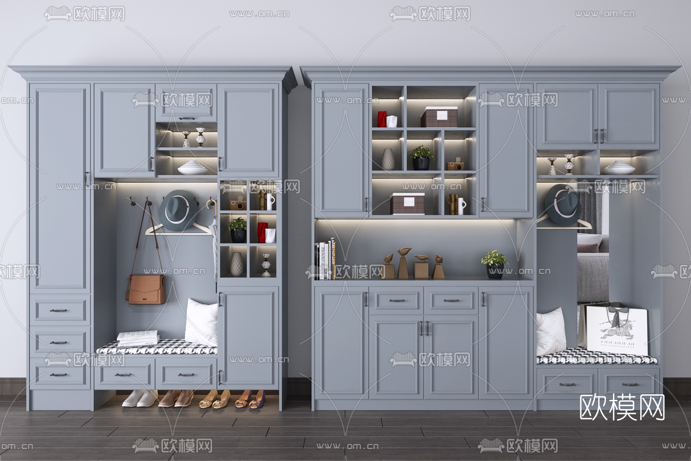 简美多功能入户鞋柜3d模型下载