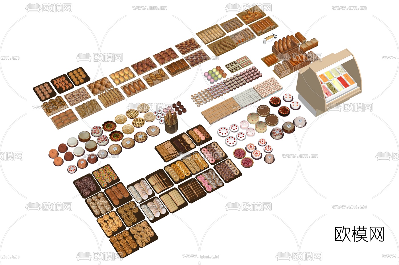 现代面包蛋糕su模型下载