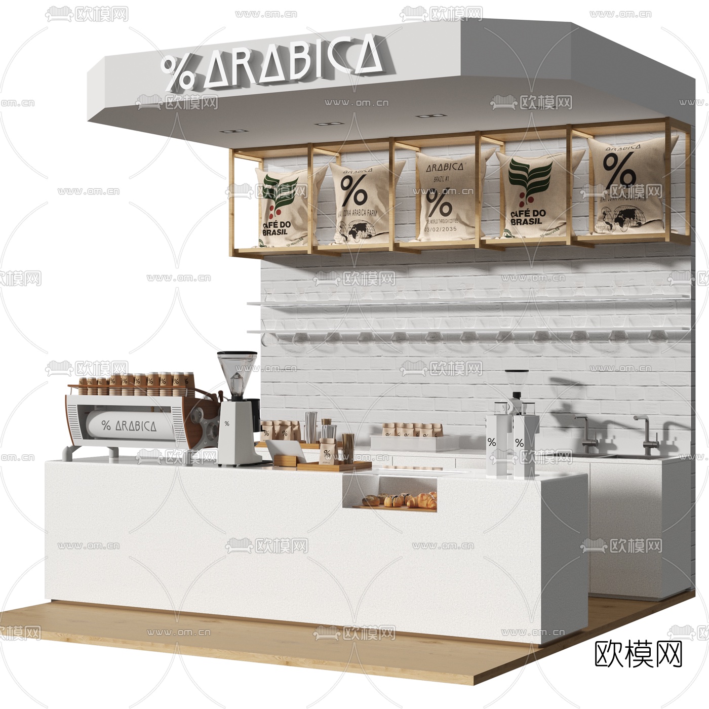 现代咖啡厅操作台3d模型下载（渲染图2）