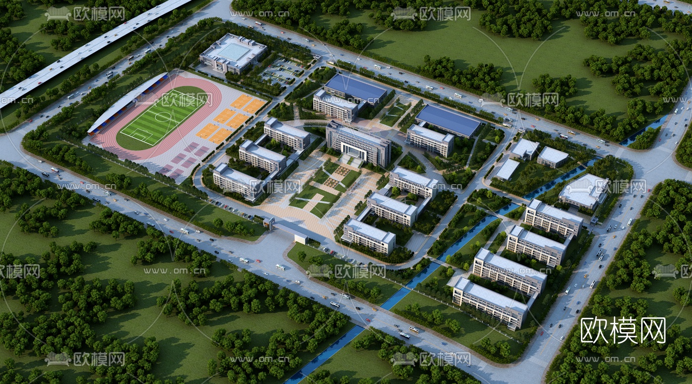 现代学校鸟瞰3d模型