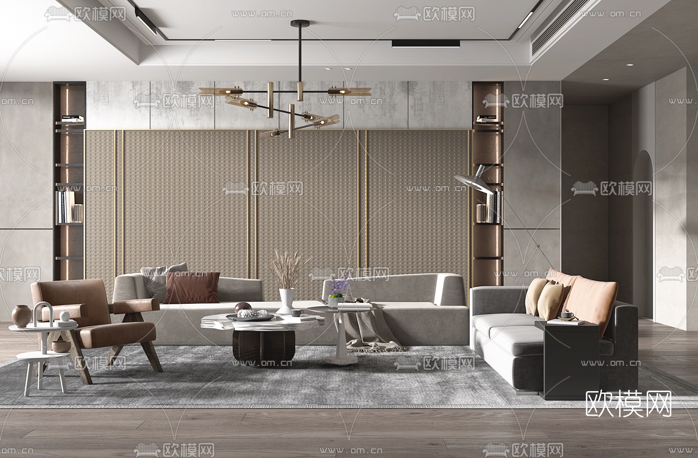 现代绒布沙发组合3d模型下载