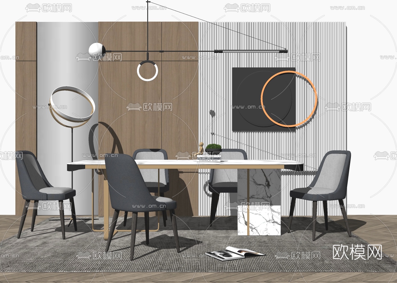 北欧大理石餐桌椅su模型下载