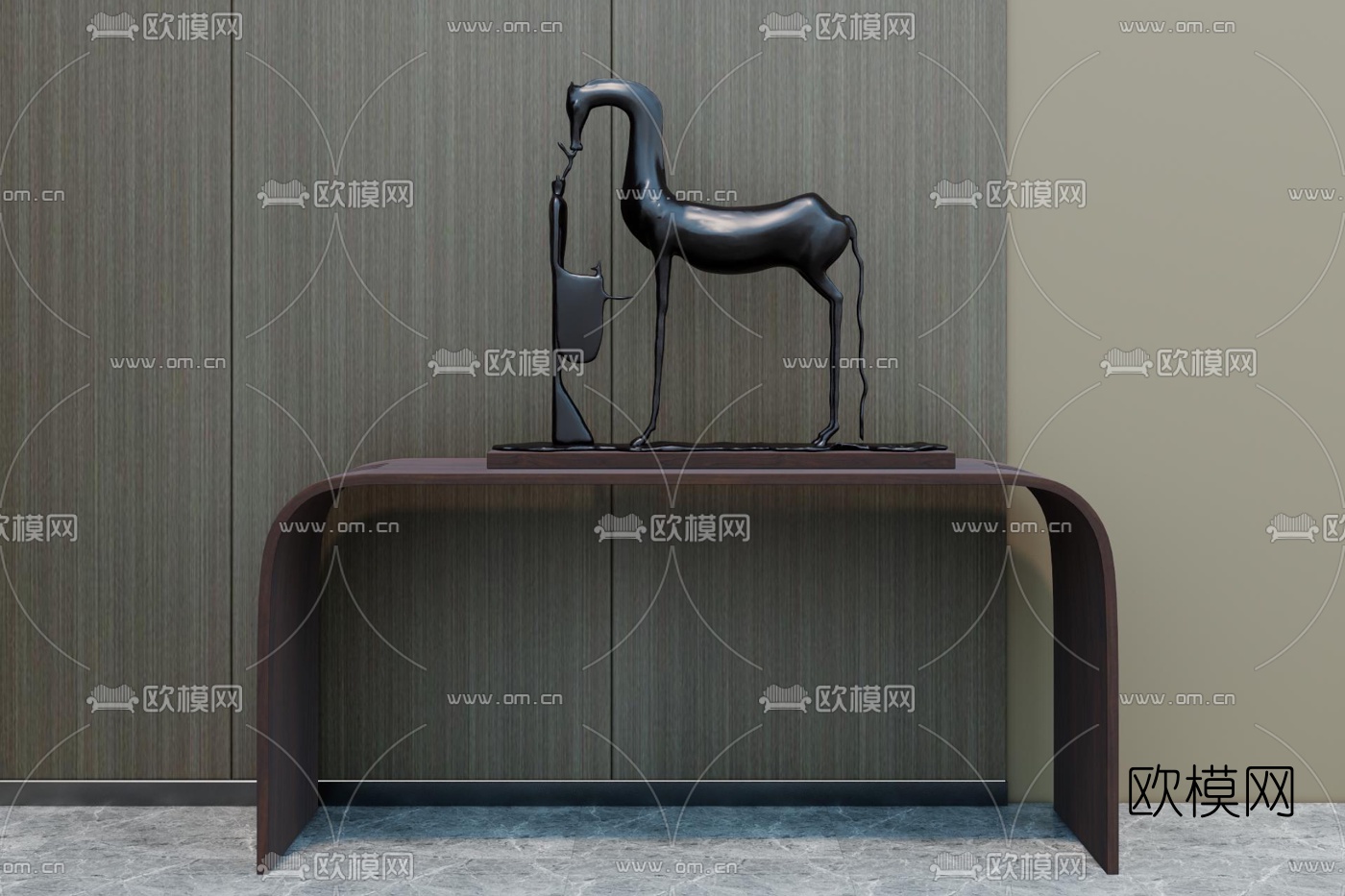 新中式马雕塑摆件su模型下载（渲染图1）