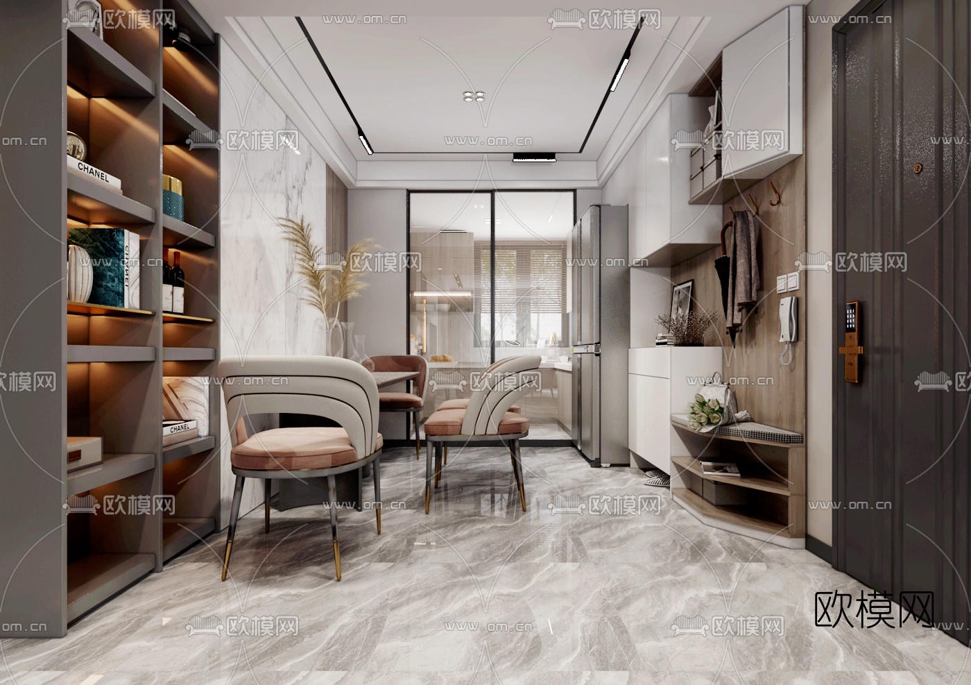 现代轻奢客厅餐厅3d模型下载（渲染图4）