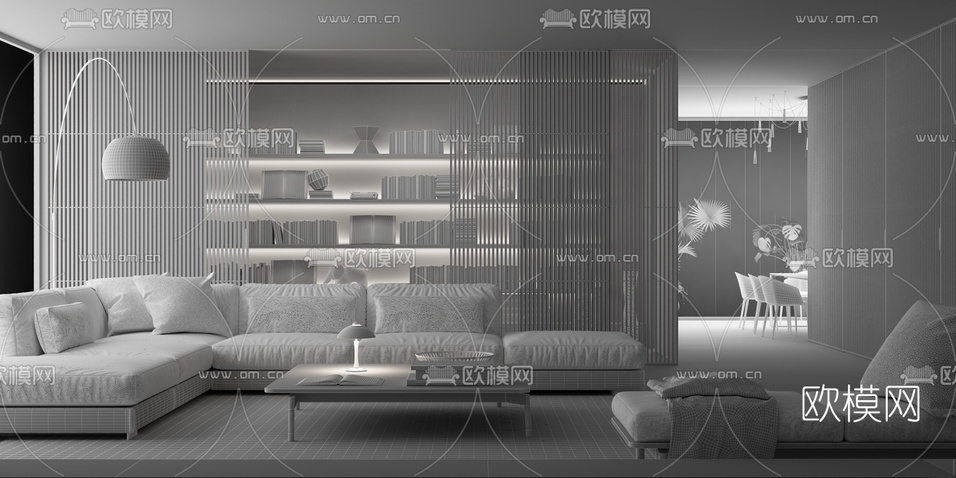 现代拐角沙发组合3d模型下载(渲染图2)