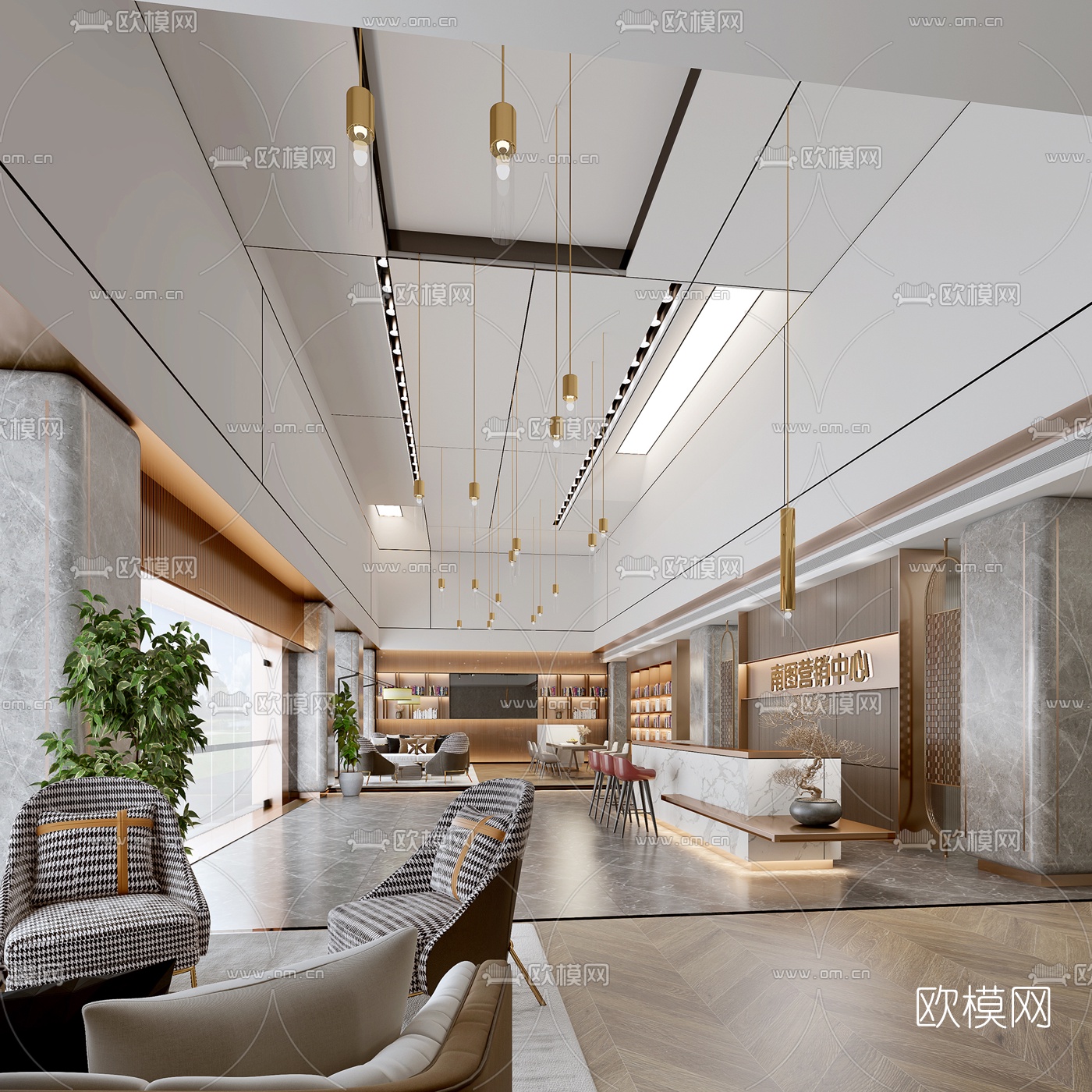 现代轻奢售楼处3d模型下载（渲染图1）