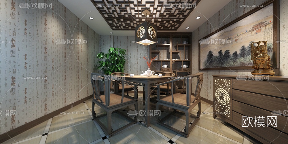 中式餐厅免费3d模型下载（渲染图1）