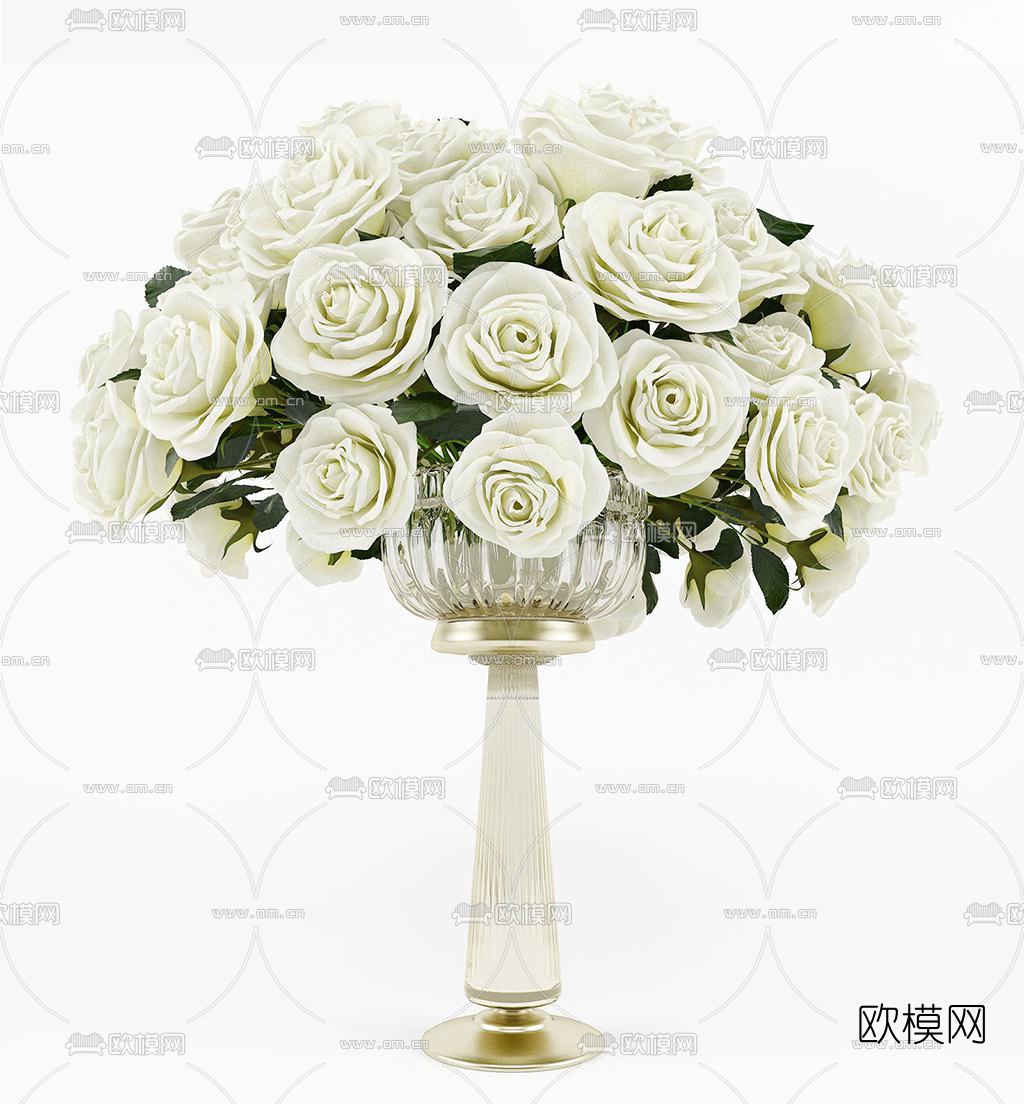 欧式玫瑰花插花花瓶3d模型下载（渲染图2）