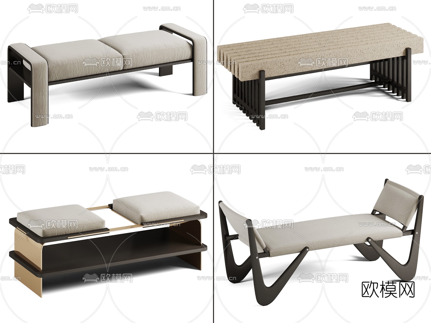 现代布艺床尾凳3d模型下载（渲染图1）