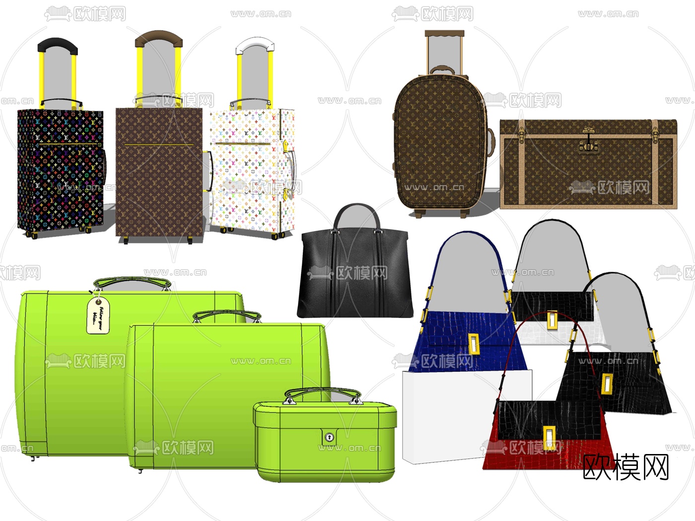 现代手提箱皮包行李箱su模型下载