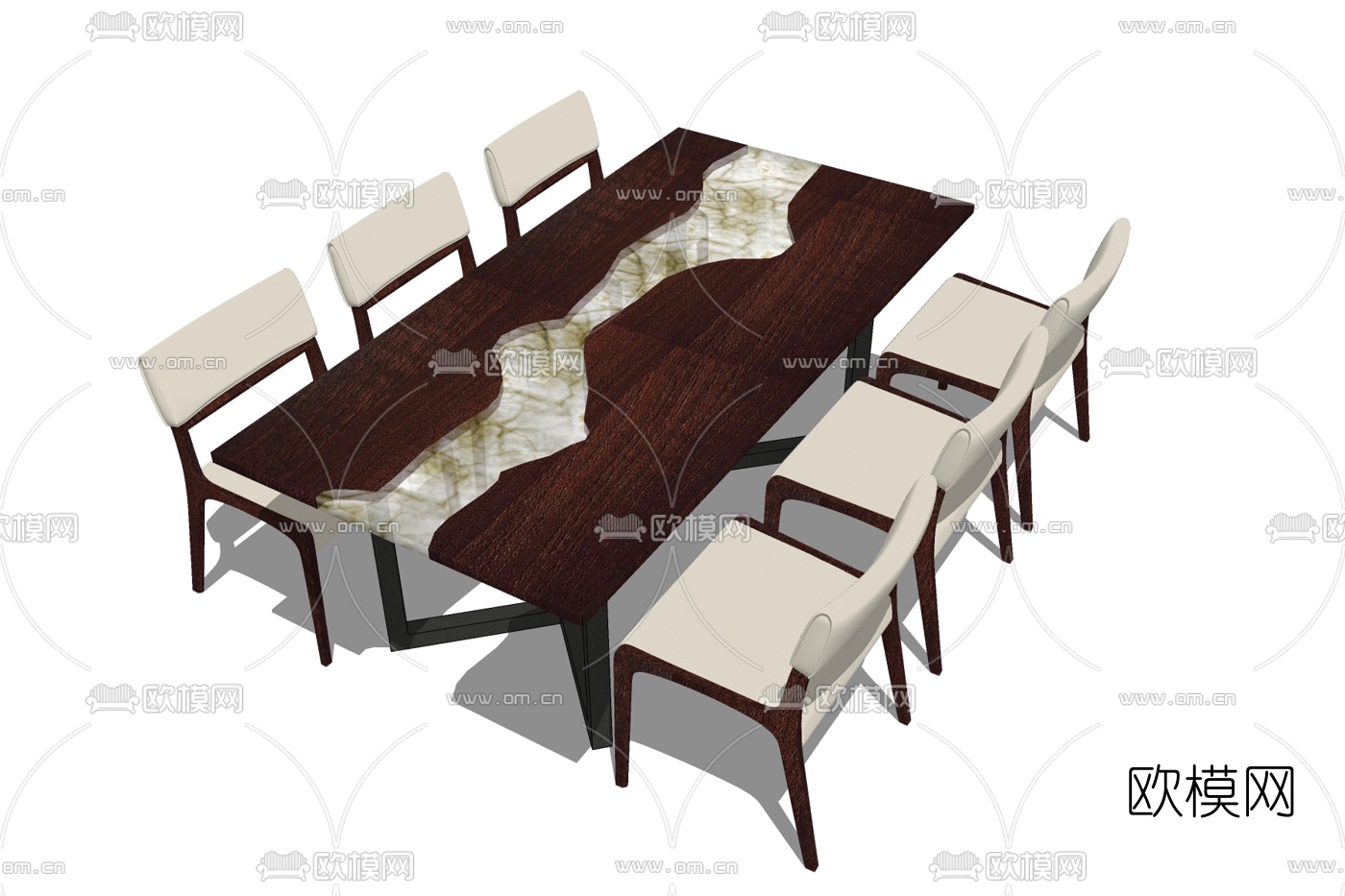 新中式实木餐桌椅免费su模型下载