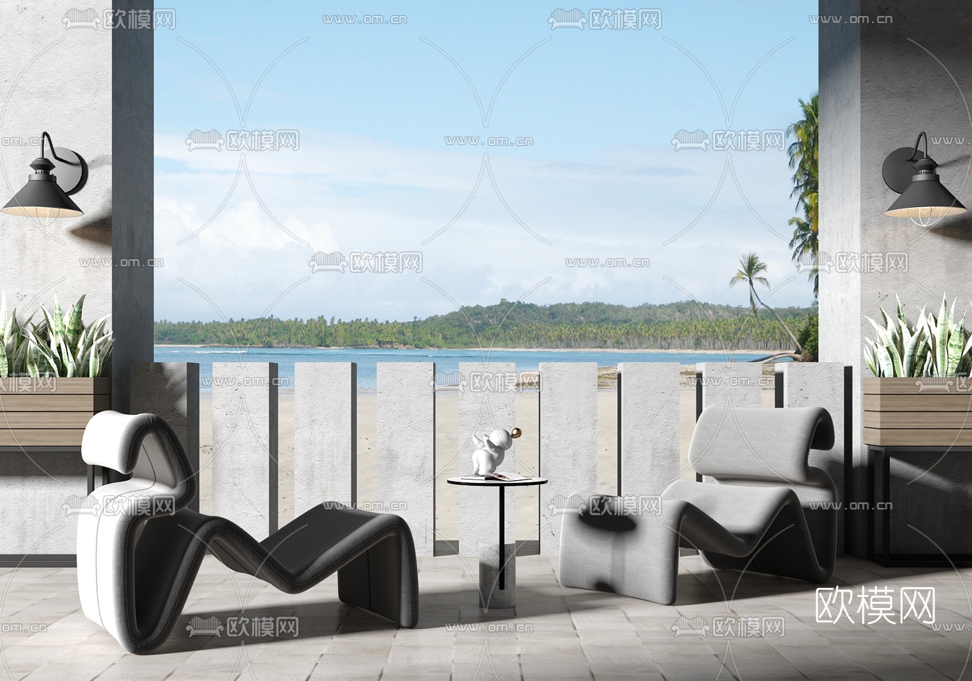 现代布艺躺椅su模型下载（渲染图1）