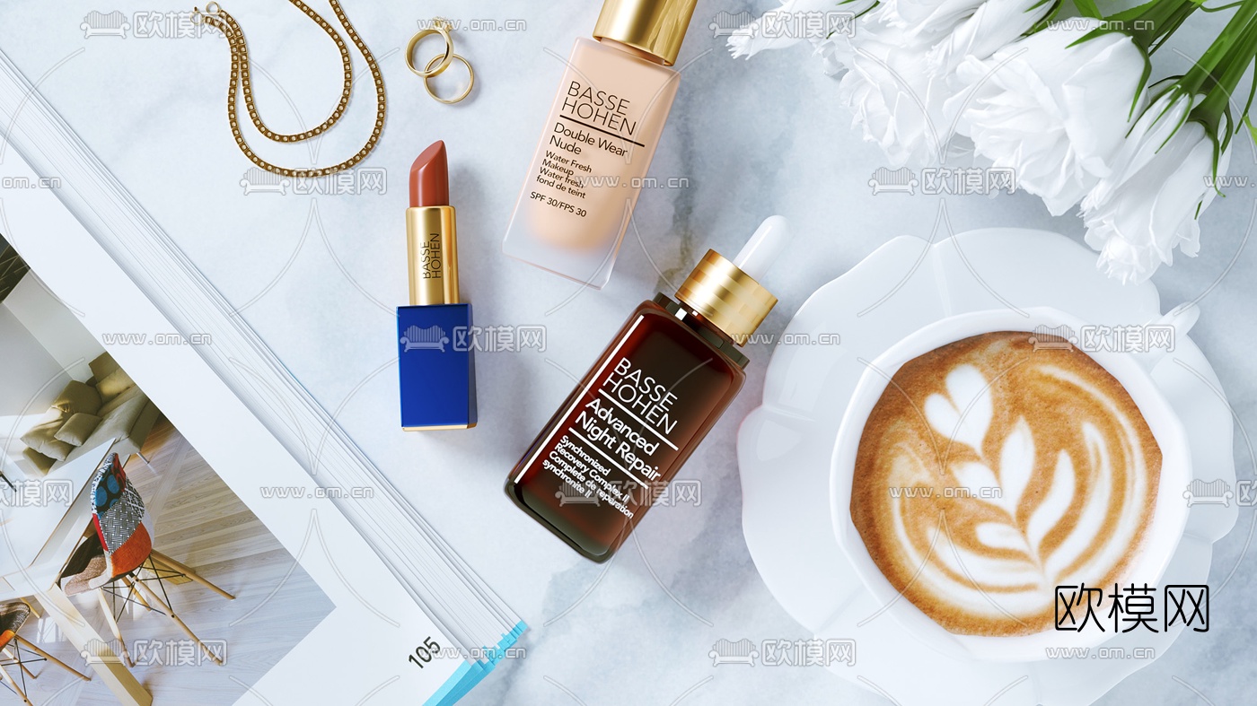 现代化妆品唇膏首饰摆件3d模型下载（渲染图1）