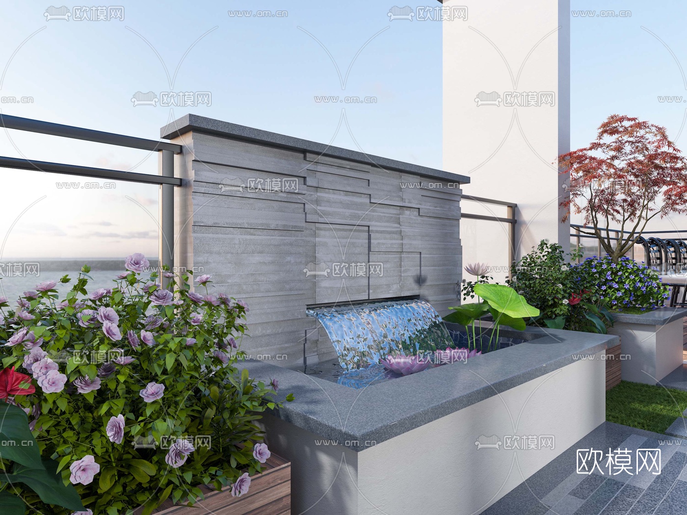 现代阳台露天花园3d模型下载（渲染图2）
