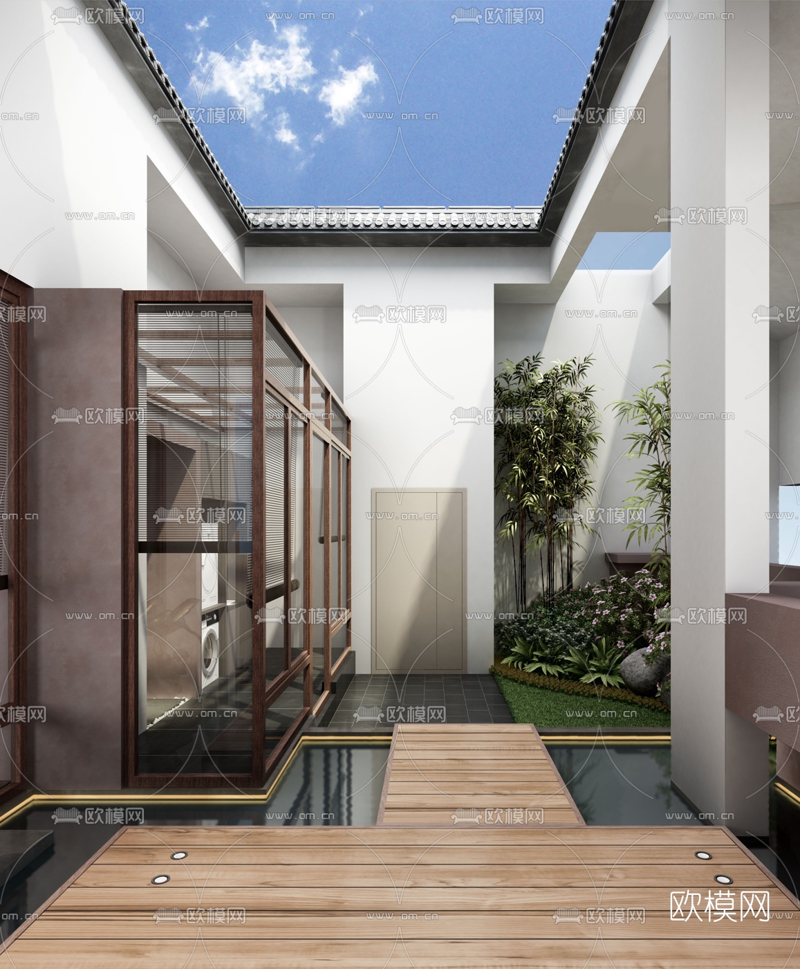 新中式别墅庭院3d模型下载（渲染图3）