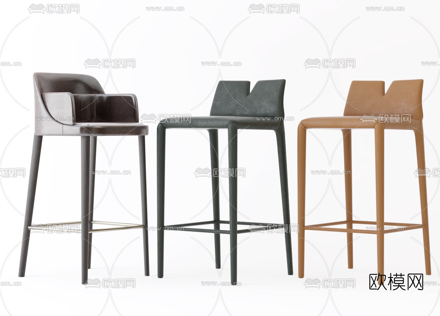 现代皮革吧台椅3d模型下载