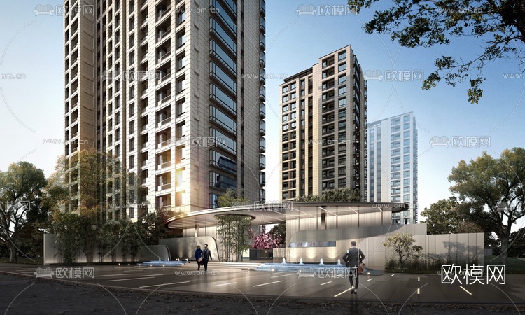 现代小区规划鸟瞰su模型下载（渲染图2）