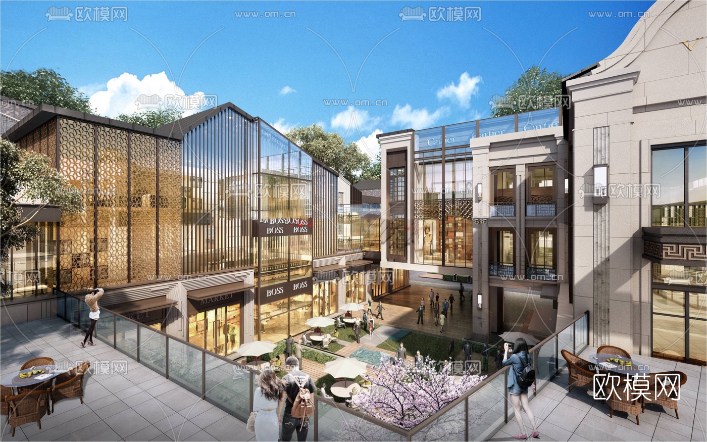 现代商业街su模型下载（渲染图3）