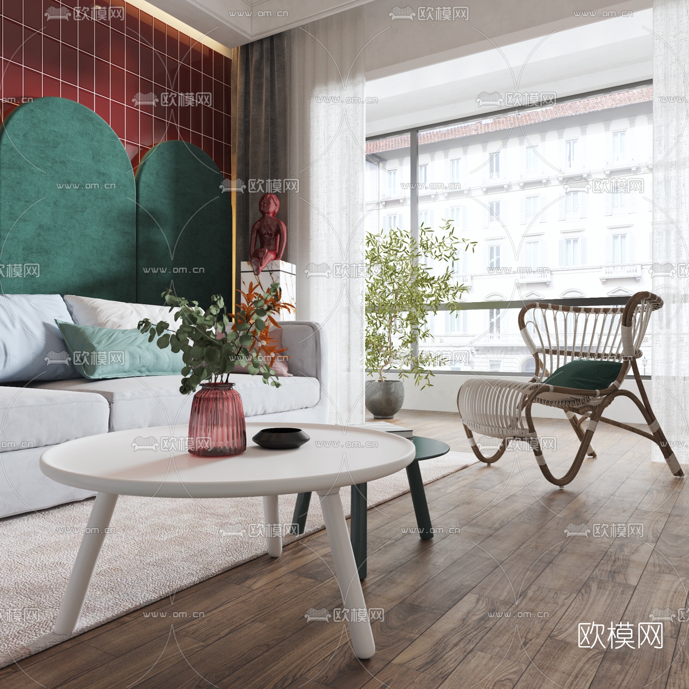 北欧布艺转角沙发组合3d模型