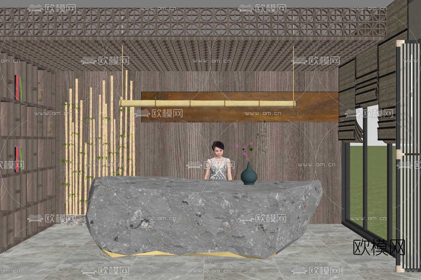 现代接待前台su模型下载