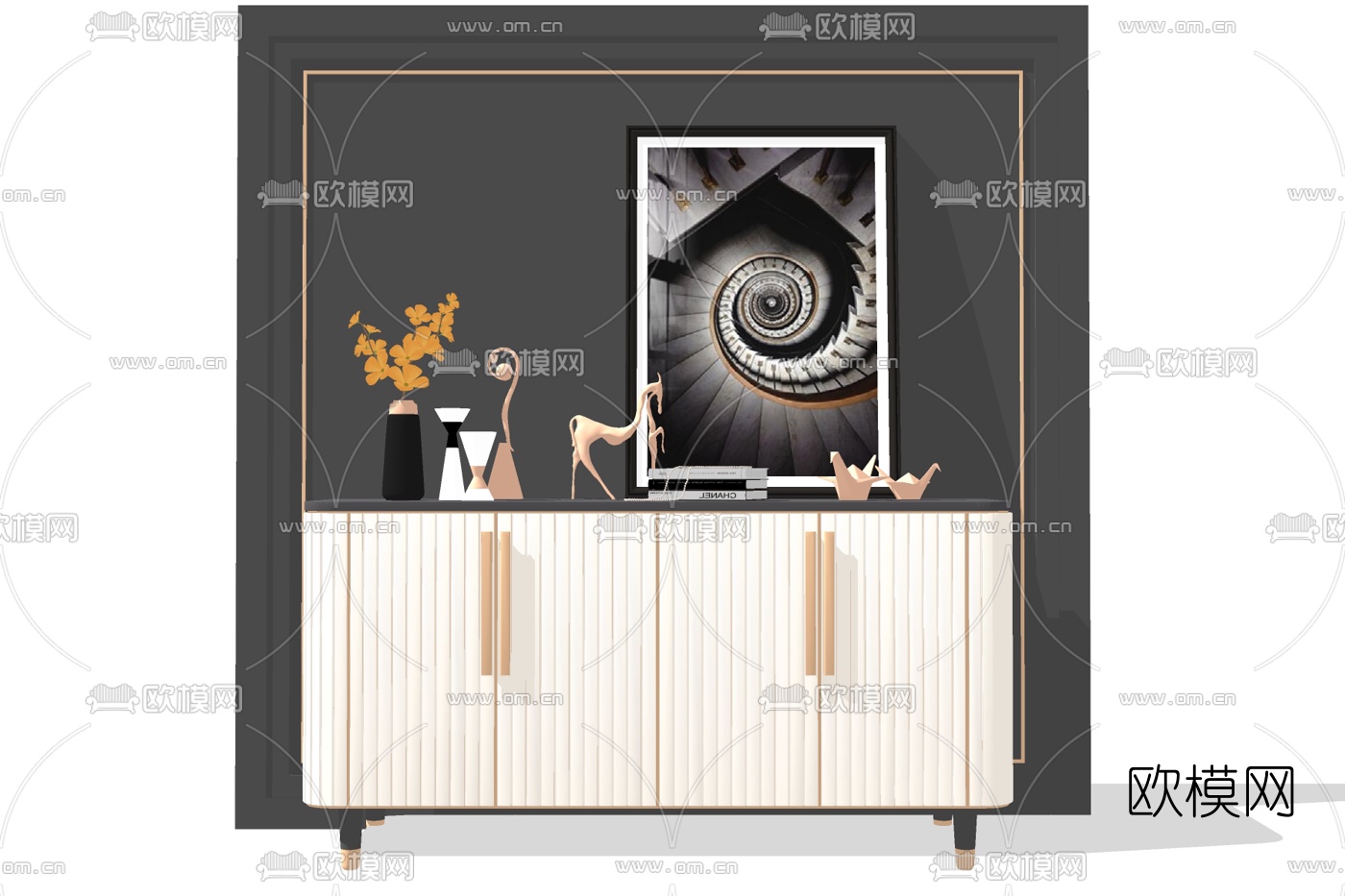 现代轻奢边柜su模型下载