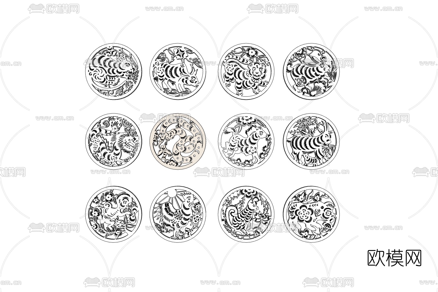 中式十二生肖雕刻摆件免费su模型下载