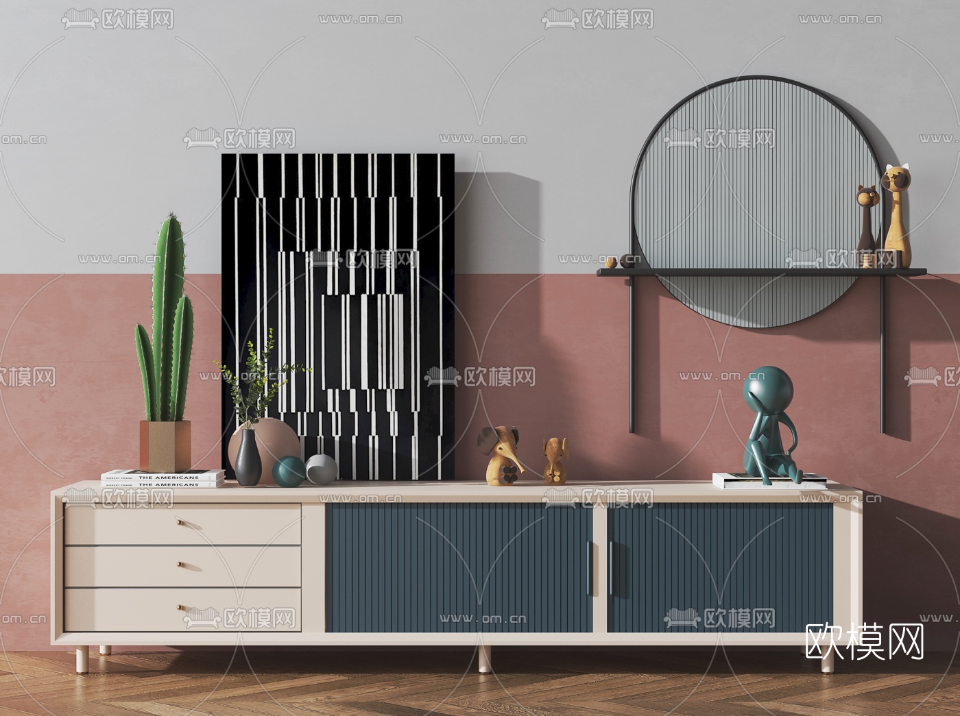 北欧抽屉电视柜3d模型下载（渲染图1）