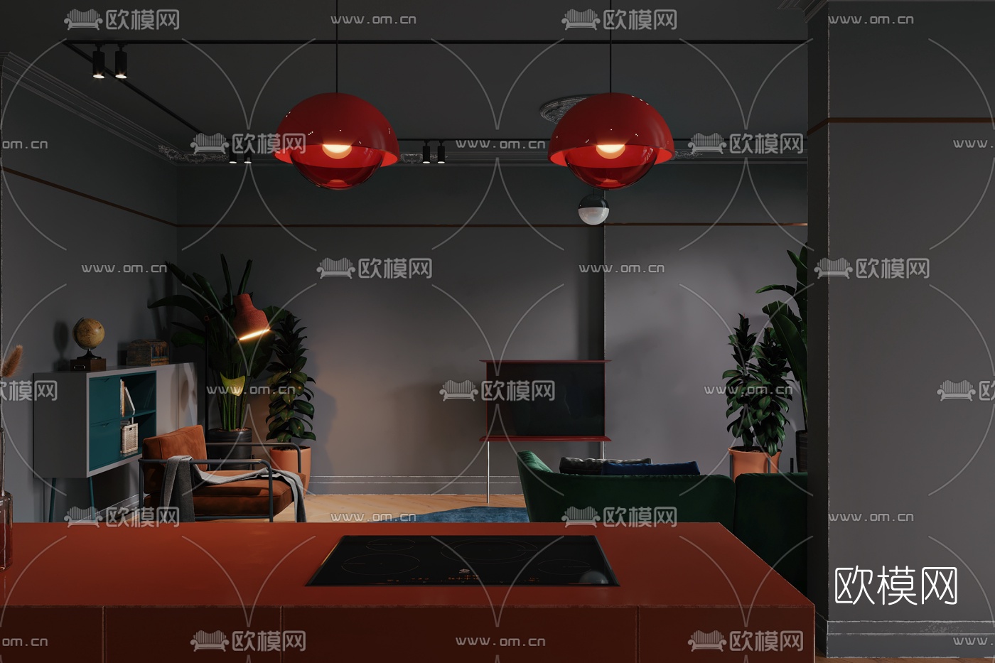 后现代客厅餐厅3d模型
