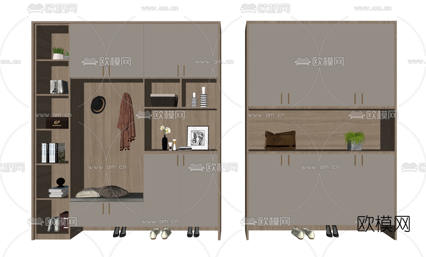 北欧实木鞋柜su模型下载（渲染图2）