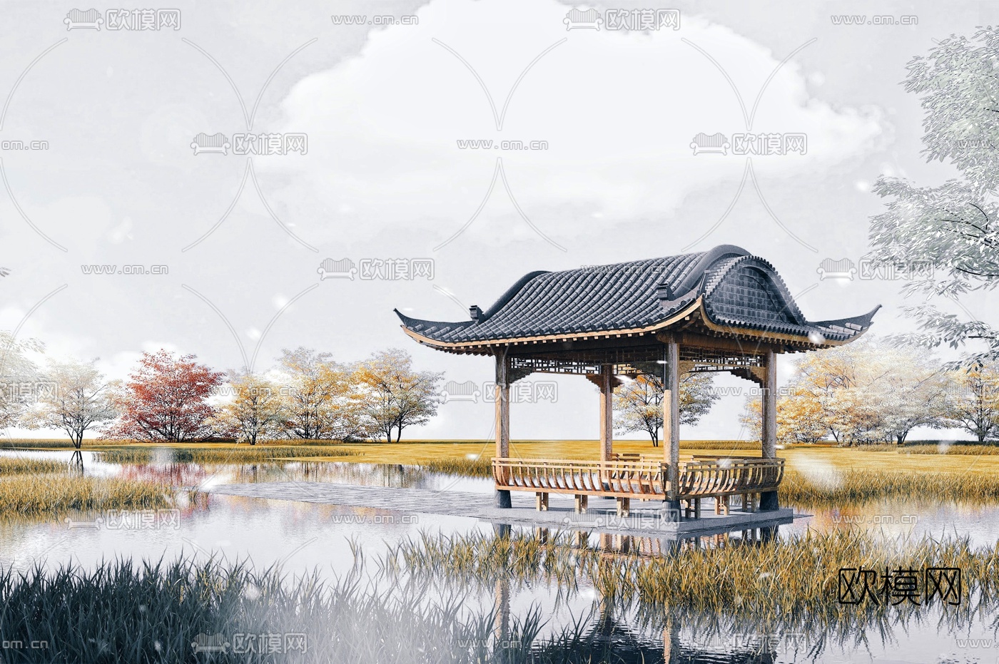 中式古建凉亭3d模型