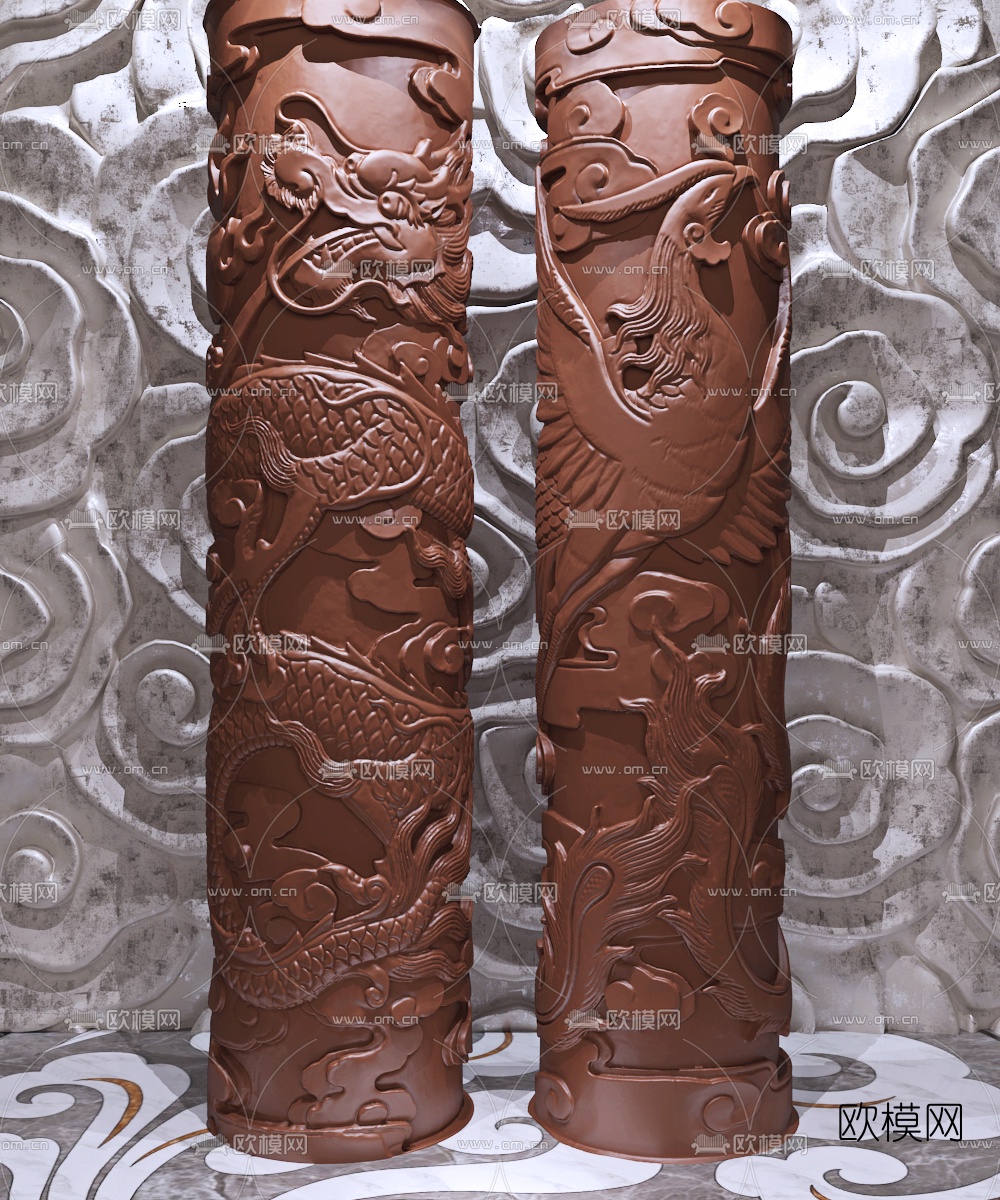 中式龙凤柱雕花柱子3d模型下载