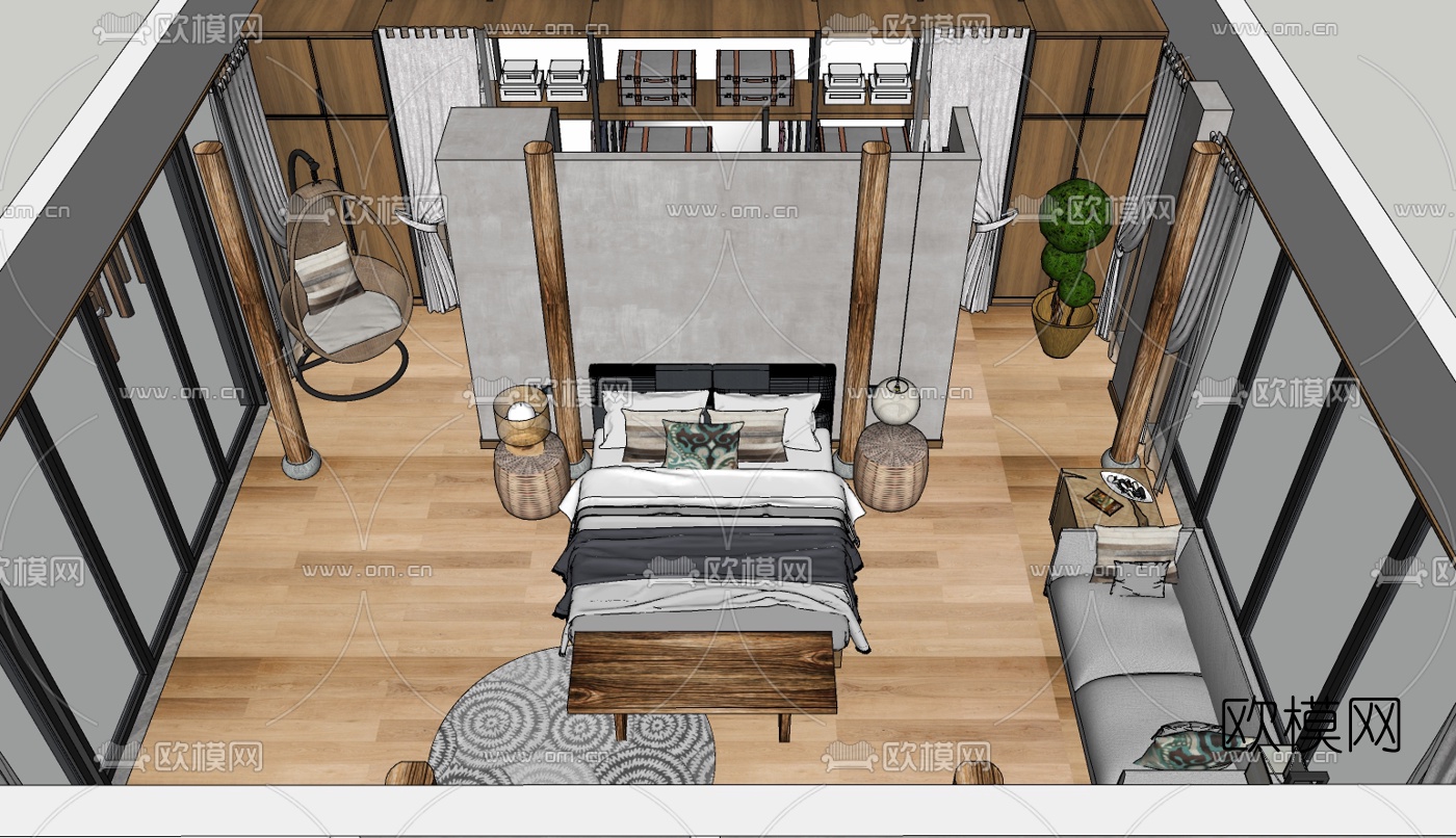 自然风民宿酒店套房su模型下载（渲染图4）