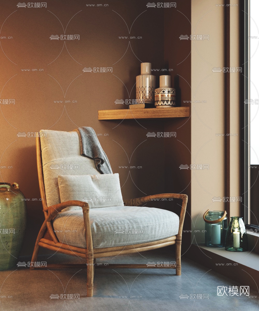 自然风扶手休闲椅3d模型下载