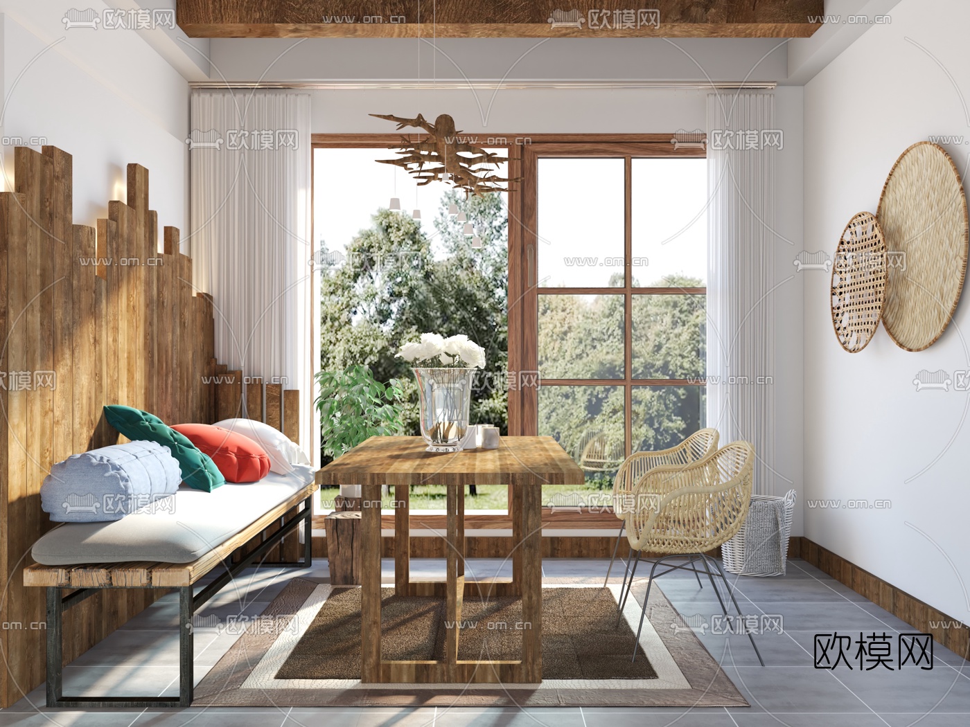 自然风民宿餐厅免费3d模型下载