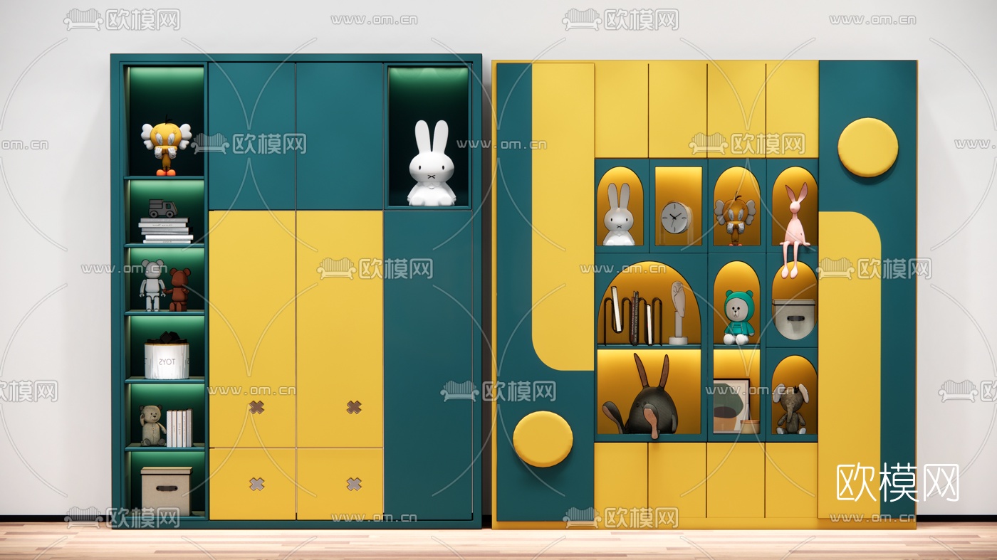 现代儿童衣柜su模型下载（渲染图1）