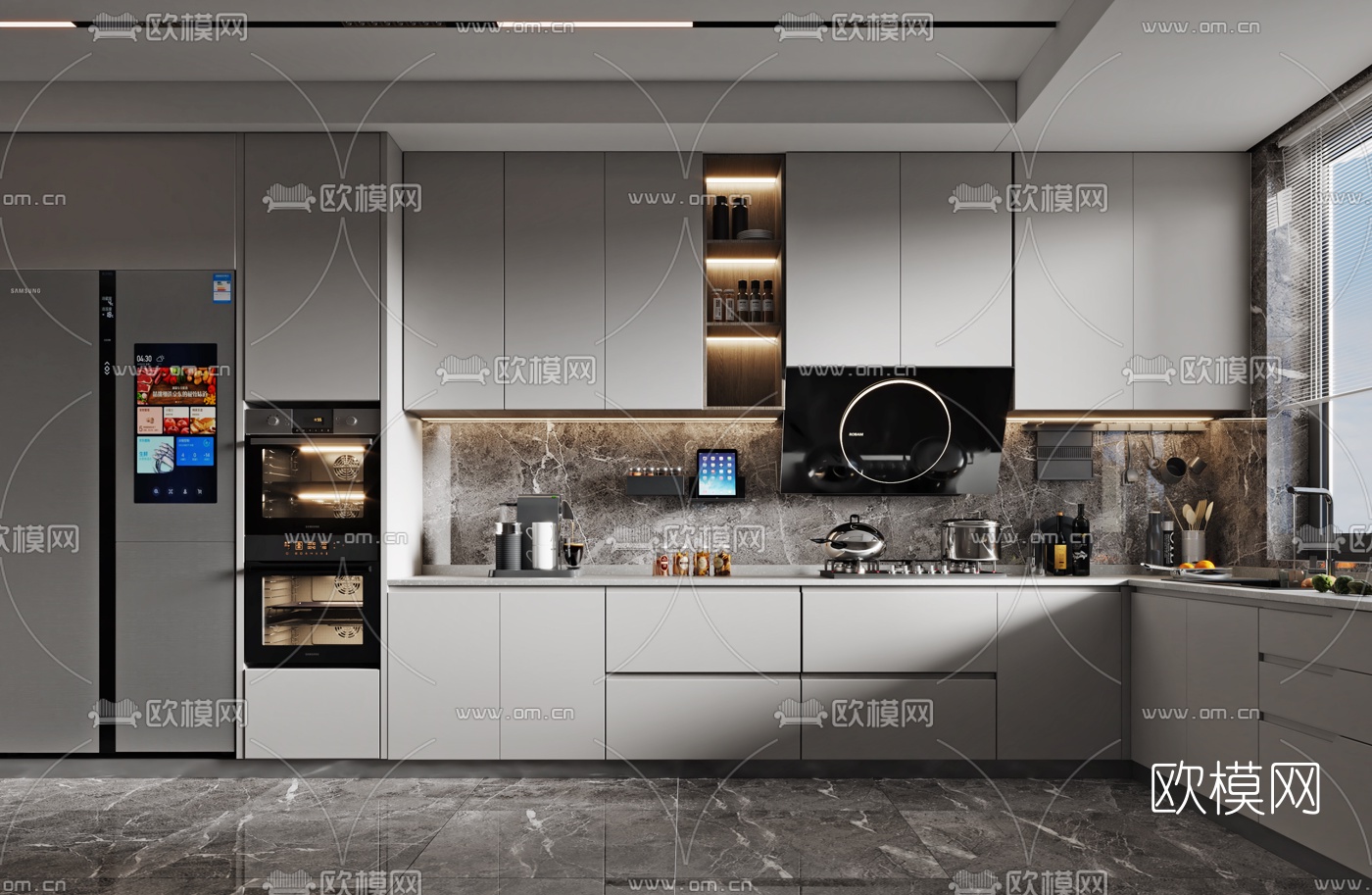 现代厨房su模型下载（渲染图1）