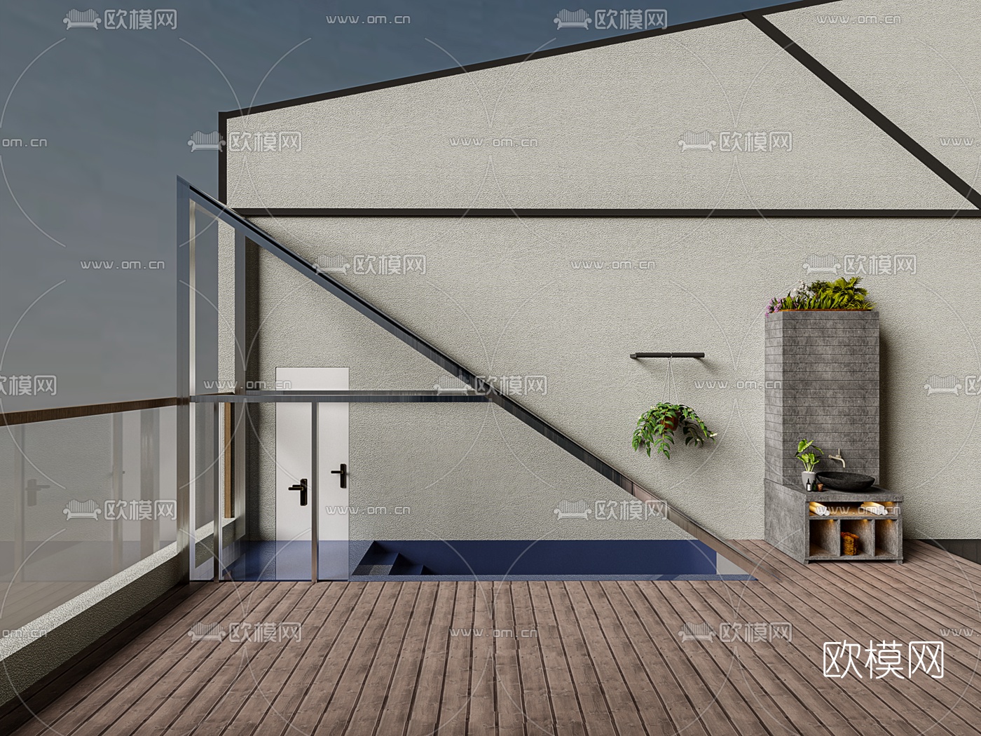 现代咖啡厅屋顶露台休闲区3d模型