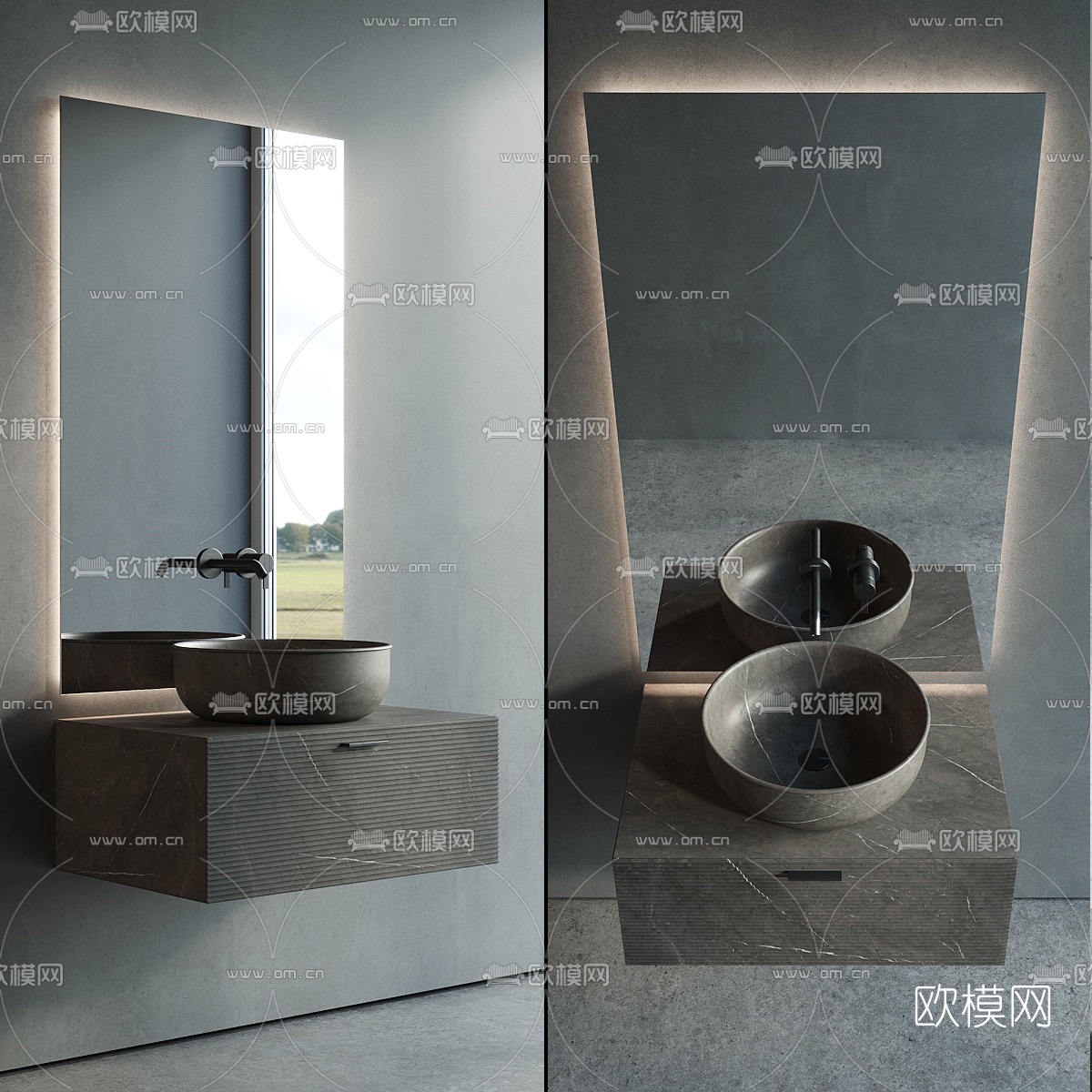 现代台盆洗手台3d模型下载（渲染图2）