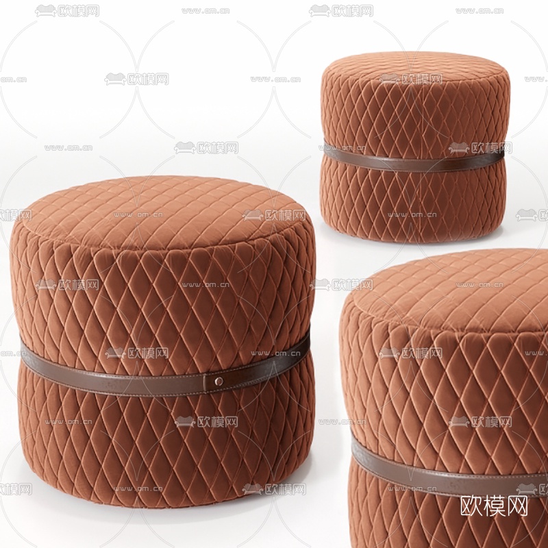 现代皮革矮凳3d模型